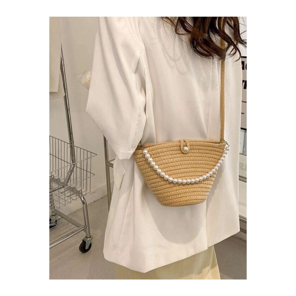 Damen-Schultertasche im Perlendesign in gebrochenem Weiß