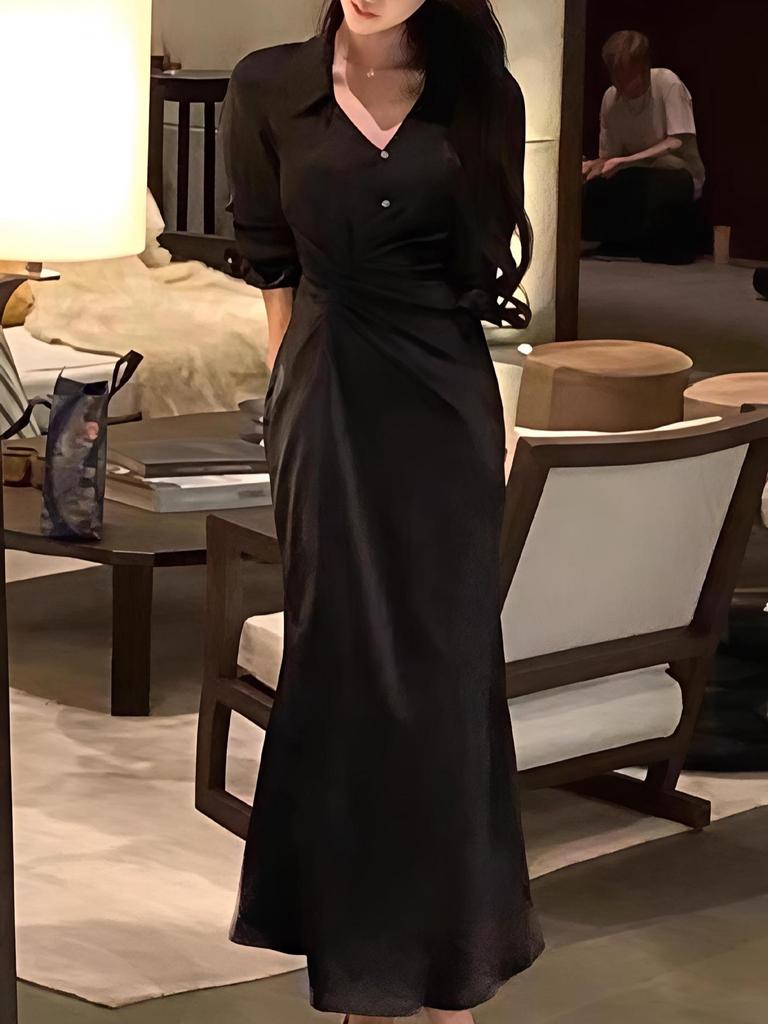 Elegant French Mermaid Shirt Dress for Women - 2025 Spring, Autumn, Winter Collection
