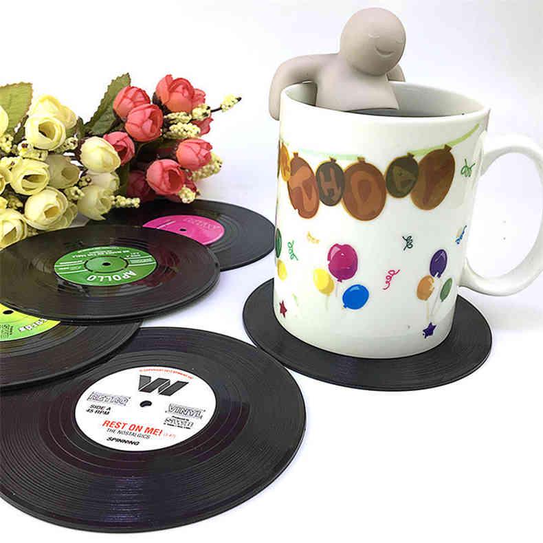 Fashion Vinyl Silicone Record Retro CD Type Drink Coasters Cup Mats 6pcs/ Set