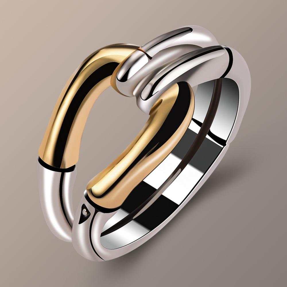 Unique Geometric Bone Bamboo Women Rings 18k Gold Plated Two Tone Fashion Jewelry for Women no. 6