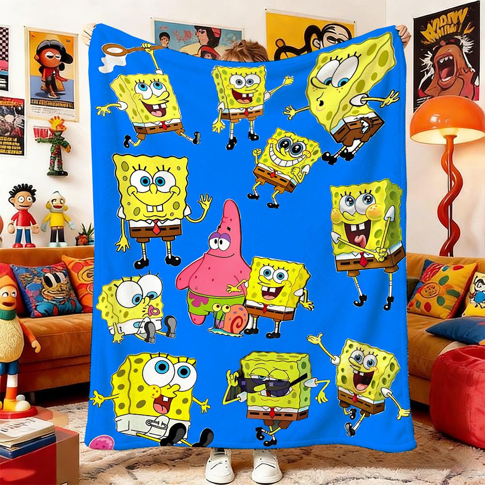 

S-Sponge-Bobs Throw Blanket for Sofa Blankets & Throws Bedspread on the Bed Home and Decoration Anime Bedspreads Picnic Double 75cmx90cm