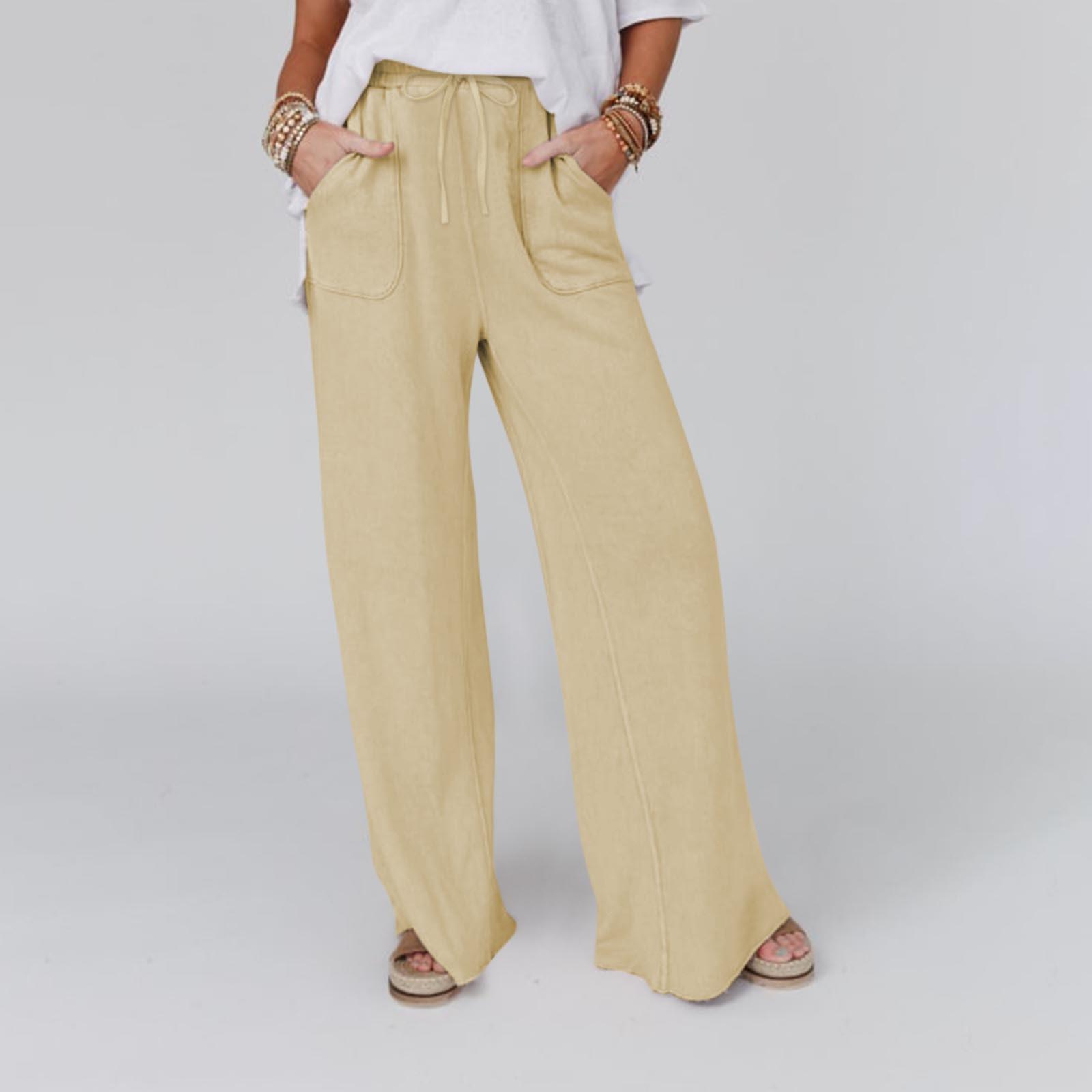 

Women Plus Size Wide Leg Linen Pants Middle Waist Summer Baggy Pants RELAXING WIDE LEG PANT S хакі