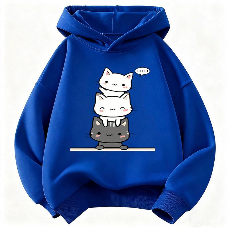Hello Kawaii Design Cat with Flower Hoodie Kids Cat Children's Sweatshirt for Boys Girls Casual Funny