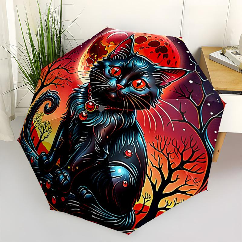 1pc Moonlit Feline Automatic Open/Close Umbrella, Windproof, Folding Compact Umbrella with Lightweight Design for Women/Men174