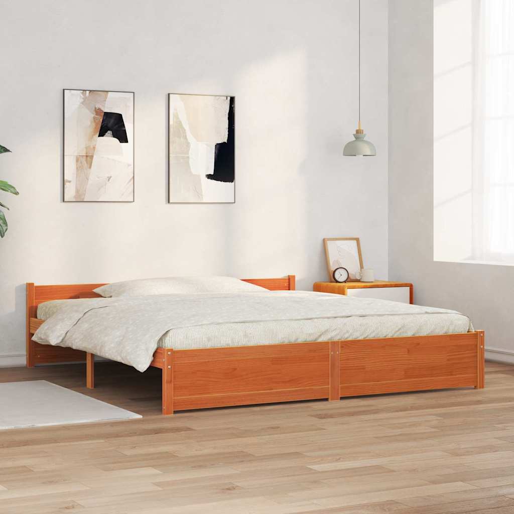 Bed Frame with Headboard Wax Brown 205.5 X 185.5 X 51 Cm