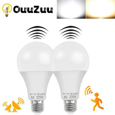Lampada led e27 radar sensor de movimento lâmpada 5w 7 9 12 ac 220v detecção infravermelha lâmpada inteligente trabalhando na escuridão da noite