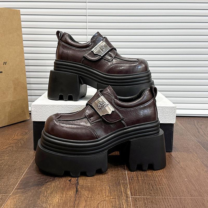 Fashion 10CM Heels Women's High Platform Leather Shoes New 2025 Autumn Chunky Sneakers Female Hook&Loop Loafers Walking Shoes Woman