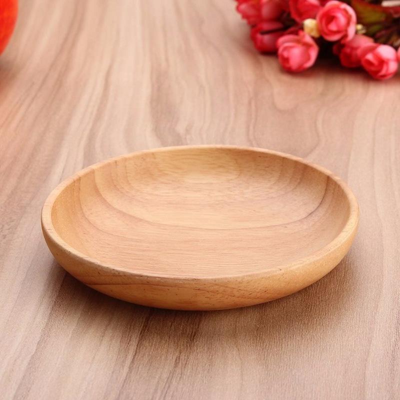 Wood Dessert Plate Round The Afternoon Tea Dishes Solid Wood Tableware Food Fruits Dish Wooden Bowl