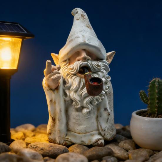 Vidurinio piršto dūmų nykštuko statulėlė Juokingas sodo burtininko nykštuko figūrėlė Nedorėliška dervos skulptūra Vejai Sodo Balkonui Verandai Terasa Namų dekoravimui