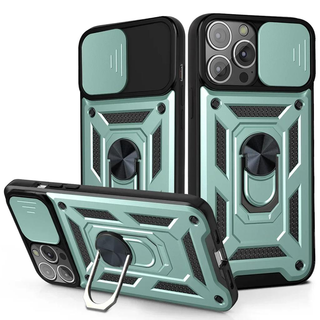 Cases For iPhone 16 15 14 13 12 11 Pro Max Plus Mini XR 8 7 Plus SE Shockproof Armor Slide Camera Lens Protection Cover