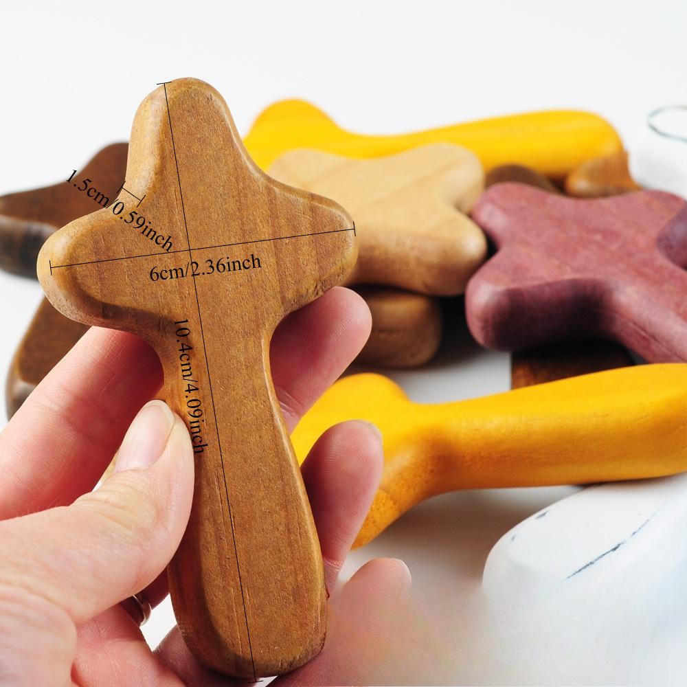 1PC Wooden Cross Solid Wood Cross Wooden Crafts Decorative Handlebars Prayer Pine Cross