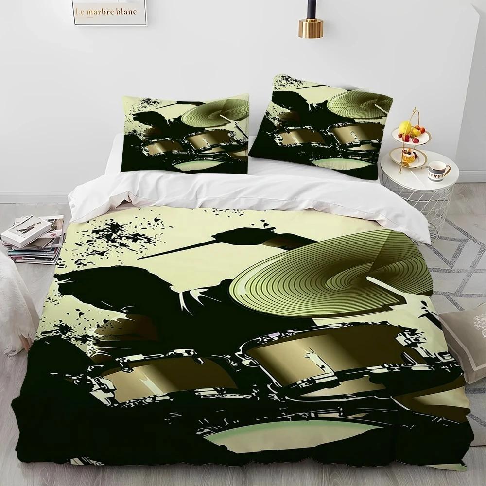Drum Kit Music Instruments Guitar Bedding Set Duvet Cover Bed Set Quilt Cover Pillowcase Comforter King Queen Size Boys Adult