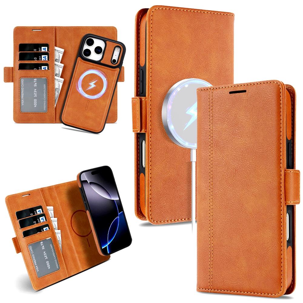 2 In 1 Magsafe Wallet Case for IPhone 17 Promax Air 16 Pro Max 15 Plus 14 13 12 Iphone17 Cards Slot Leather Flip Phone Cover