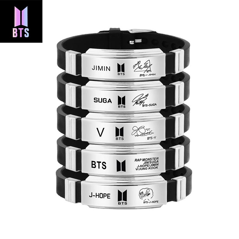 

BTS Модный браслет из нержавеющей стали Браслет для членов Черный титановый стальной силиконовый браслет Браслет