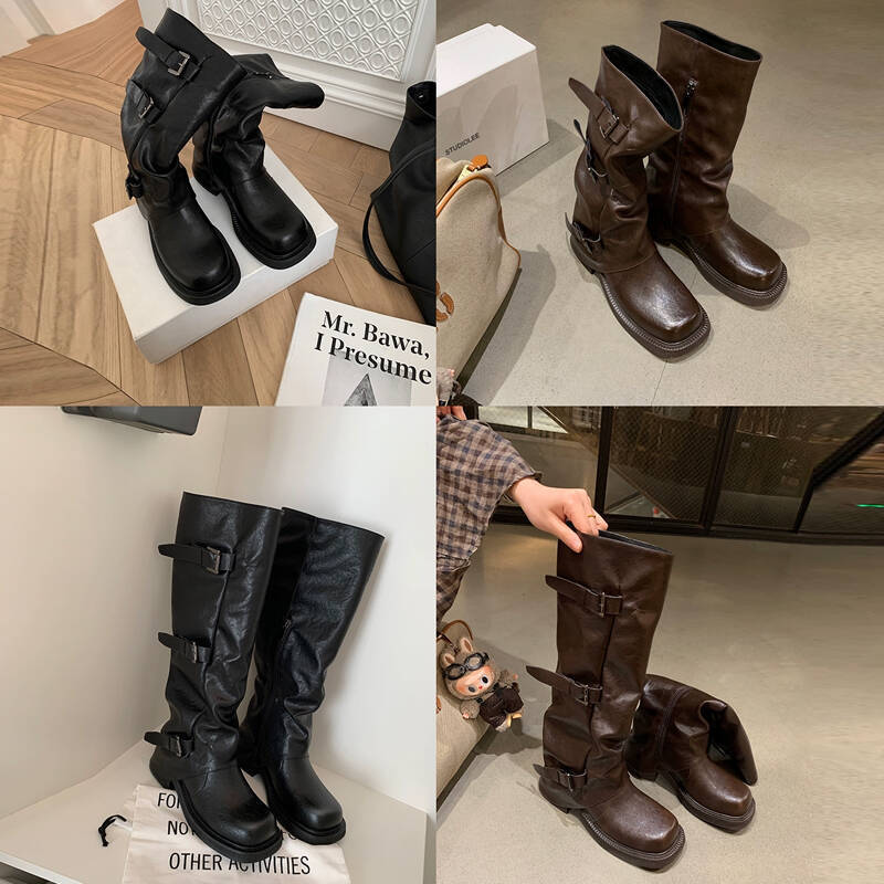 Cowhide Version Wasteland Wind Maillard Summer Boots Women's Xinjiang Thick-soled Trouser Tube Boots Women's Pleated Short Tube Stacking Boots
