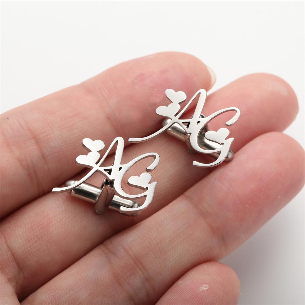 Botões de Punho com Iniciais Personalizadas para Homens Botões de Punho Personalizados para Terno de Negócios Joias de Aço Inoxidável Presentes de Dia dos Namorados