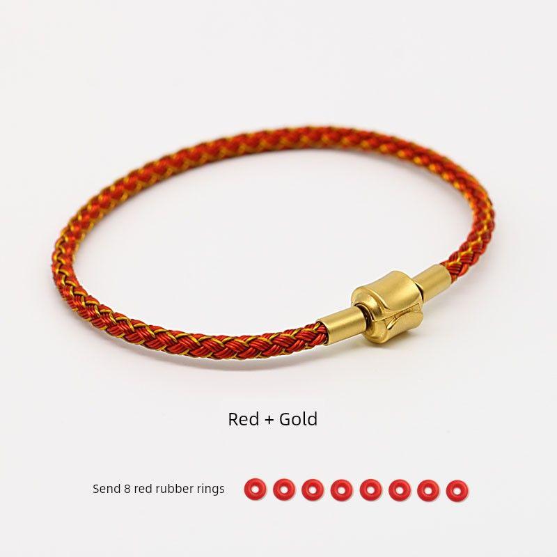 

3,0 мм Стальной трос Ремень для переноски Носимый 3D Жесткий Чистое золото Золото Бусины удачи Этот год животного Красная веревка Тонкий Мужской и женский 19cm Red + Gold [Finished]]