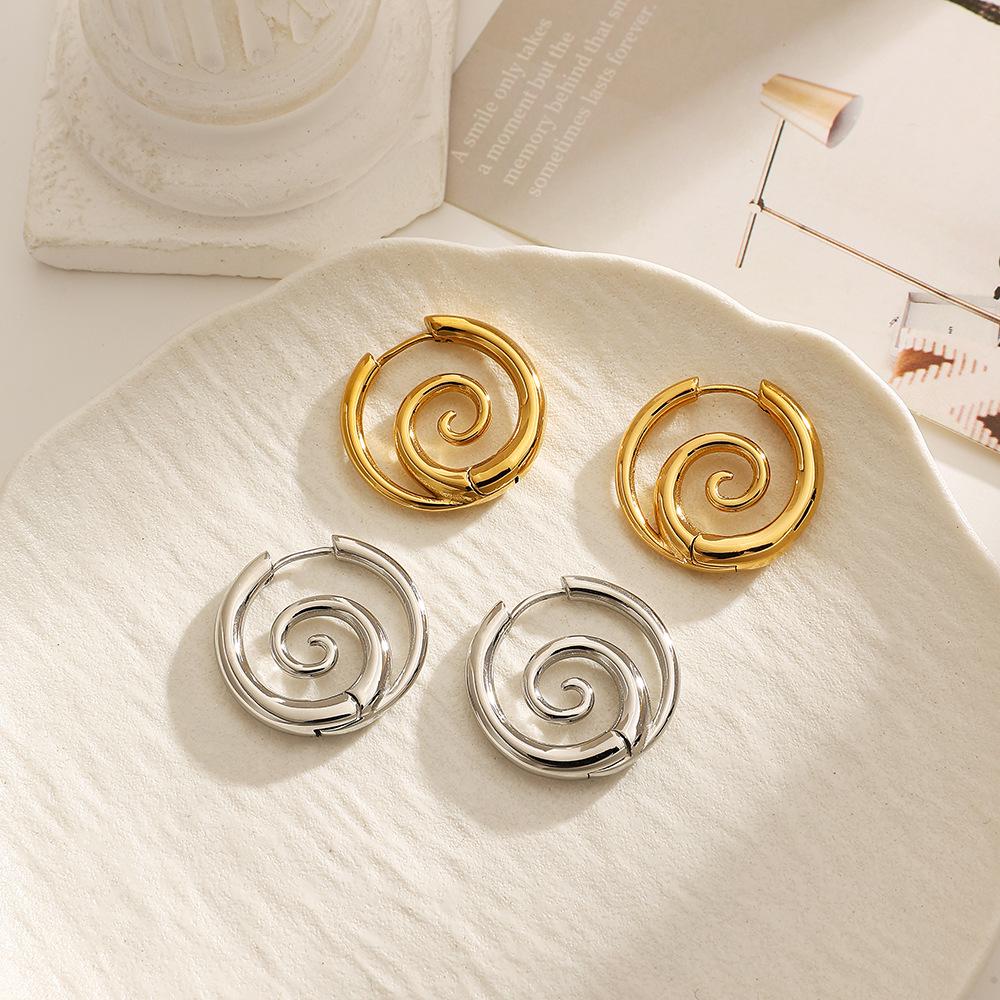18K Gold Vacuum-Plated Stainless Steel Spiral Earrings - Classic European & American Style