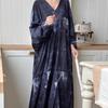 Korean Chic Vacation Style Dress Women Loose Casual Bat Sleeve V-neck Ink Print Design Retro Spring Summer Fashion