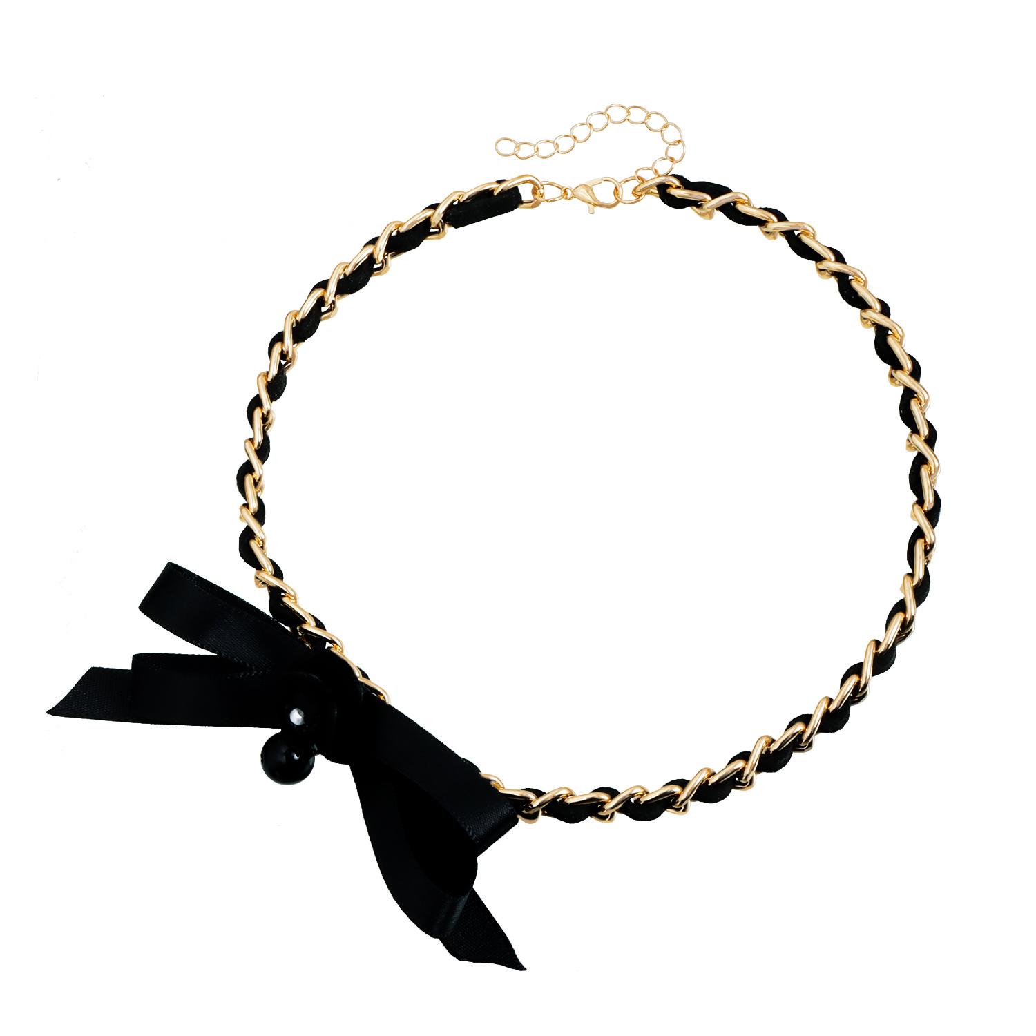 European and American jewelry ins sweet cool babes wind bow flower collarbone chain leather chain sexy y1k necklace female золотой