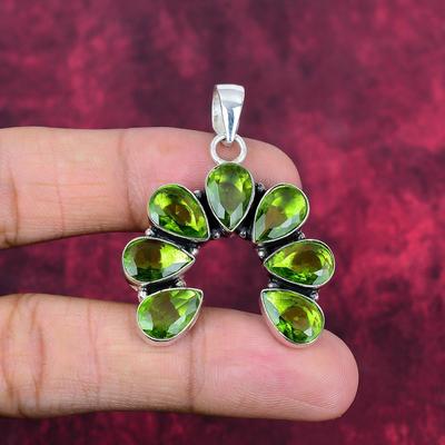 Ciondolo Peridoto Gioielli con Pietre Preziose, Ciondolo in Argento Sterling Massiccio 925, Gioielli Fatti a Mano Ciondolo Pietra Portafortuna, Regalo Per Lui