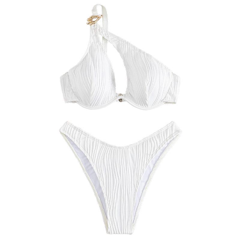 White One-Shoulder Underwired Push-Up Hollow Bikini