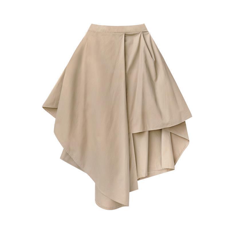 Women's High Waist Black Fishtail Midi Skirt - Irregular Swing, Japanese Style for Spring & Autumn