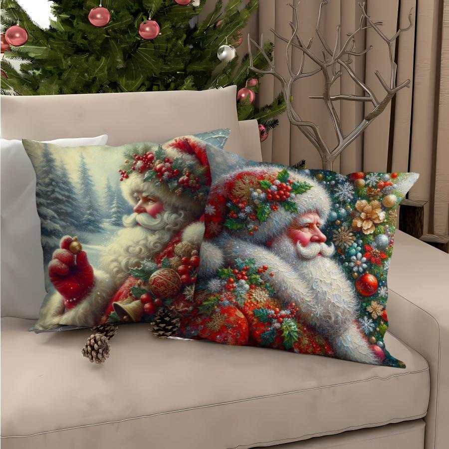 New Santa Claus Pillow Cover Polyester Printed Holiday Decoration Living Room Sofa Cushion Cover Bedroom Pillow