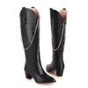 Women's high-heeled boots sexy European and American style crocodile pattern thick heel pointed large size medium boots