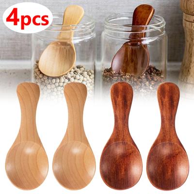 4/2/1pcs Mini Colheres de Madeira Cozinha Tempero Condimento Colher Café Açúcar Colheres de Chá Crianças Cabo Curto Colheres de Madeira Utensílios de Mesa para Casa