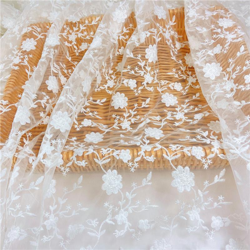1 Yards Embroidery Fabric White Floral Mesh Lace Fabric For Diy Women Wedding Bridal Dress Cheongsam Lolita Clothes