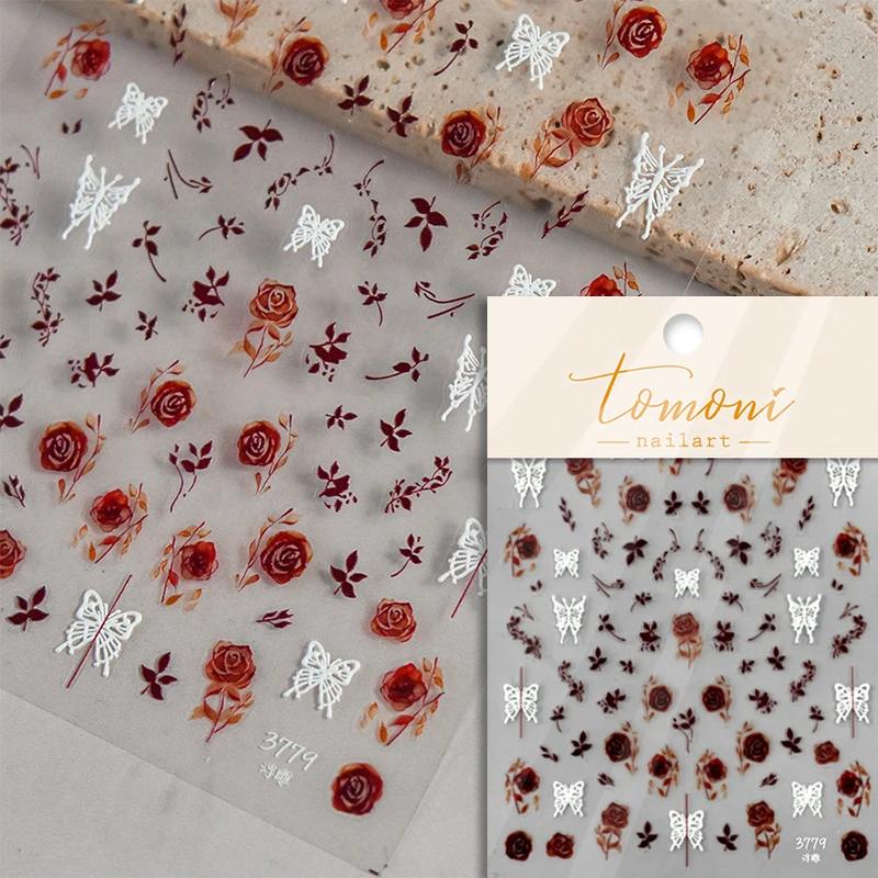 1 Pc 5D Sunflower Nail Stickers Rose Daisy Cherry Blossom Self-adhesive Nail Art Stickers Oil Painting Decorative Sticker