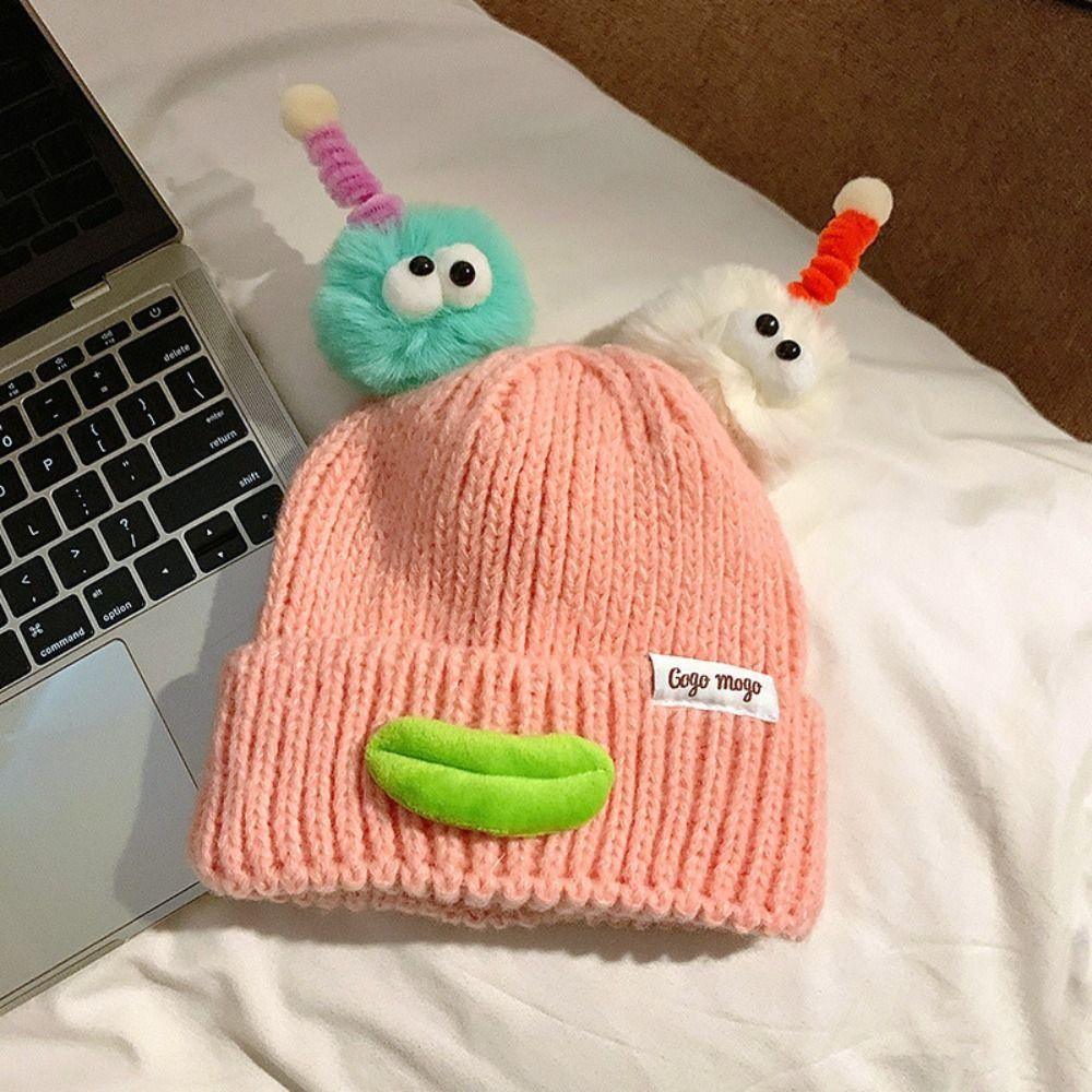 Candy Color Cartoon Knitting Hat Soft Winter Warm Cap Plush Pullover Hats Autumn and Winter