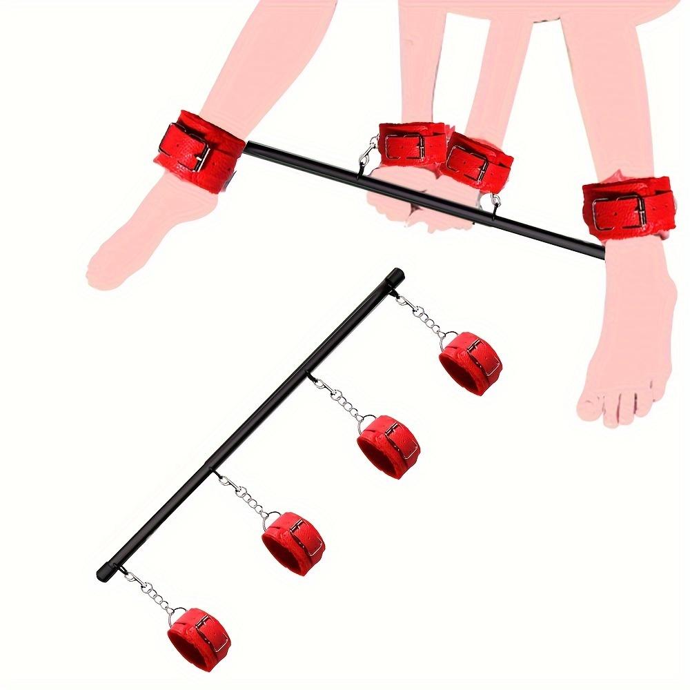 MEMIO 1 Set Of Red BDSM Bondage Set Metal Steel Pipe Extend Spreader Bar Sex Plush Handcuffs Ankle Cuffs Restraints Adult Sex Toys For Couple