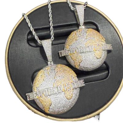 2 Tone Round Brass Pendant Men Hip Hop Necklace Full Bling Cubic Zirconia CZ Fashion Jewelry