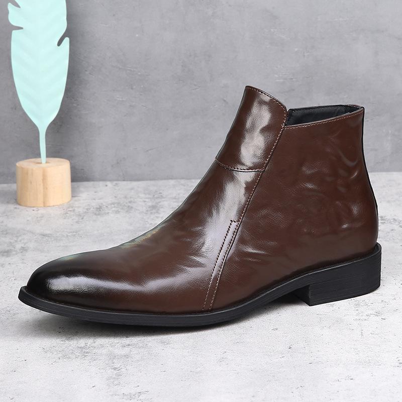 Špičaté Chelsea boty Pánské Zimní Business Britské Martinovy boty Fleece Vysoké Pomocné Ležérní Zvyšující Výšku Všestranné Pánské Boty