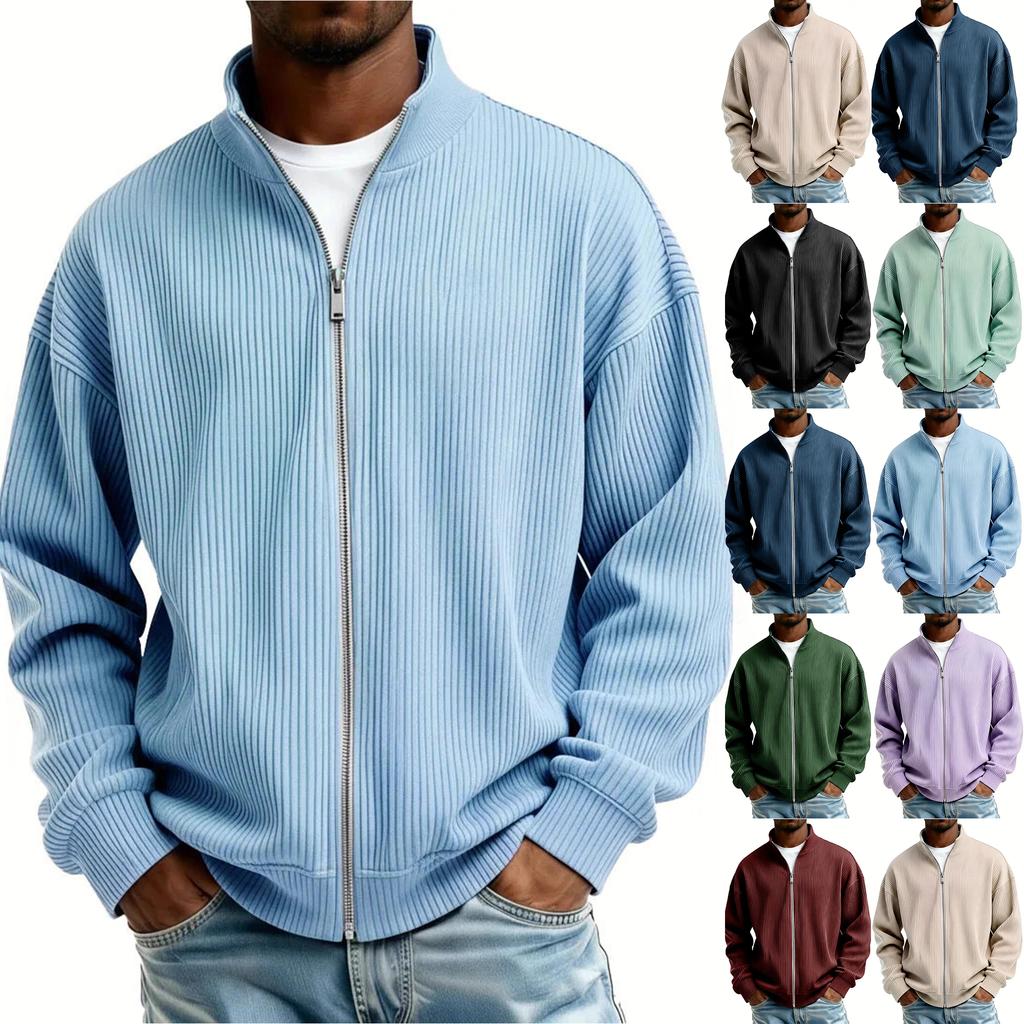 Herren Halbzip-Sweatshirt Leichte Rippstruktur Freizeitjacke Lockere Passform Reißverschluss Jacke für Frühling Herbst