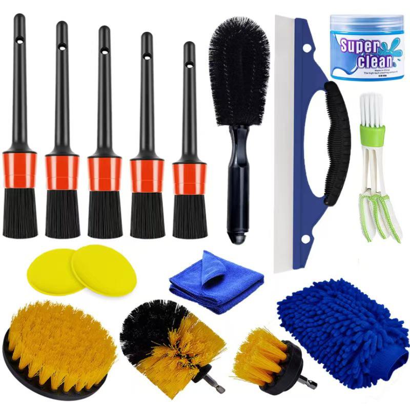 16-Piece Car Cleaning Set: Wash Sponges, Scrapers, Detail Brushes, and Drill Brushes for Vents and More 16-Piece Car Cleaning Brush Set