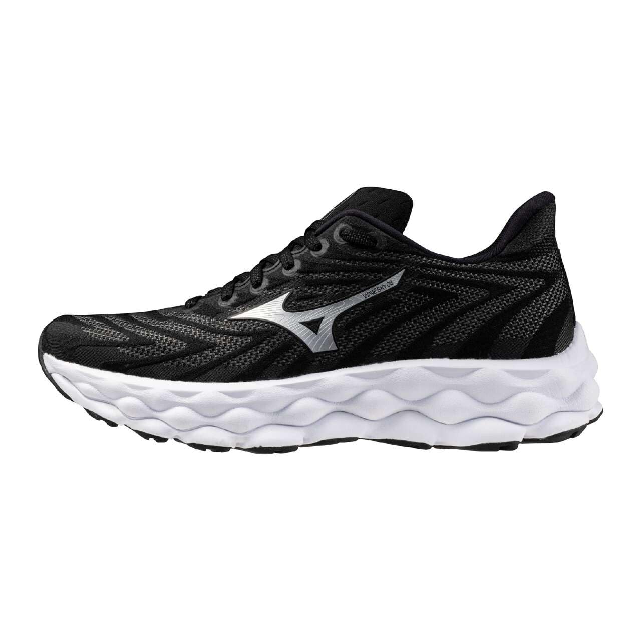 

Mizuno Wave Sky 8 Running Thick Black x Silver x 2E Shoes, Jogging, Marathon, Training, Sports, Lightweight, Resilient, Sole, Women s, White, 24.0 cm,