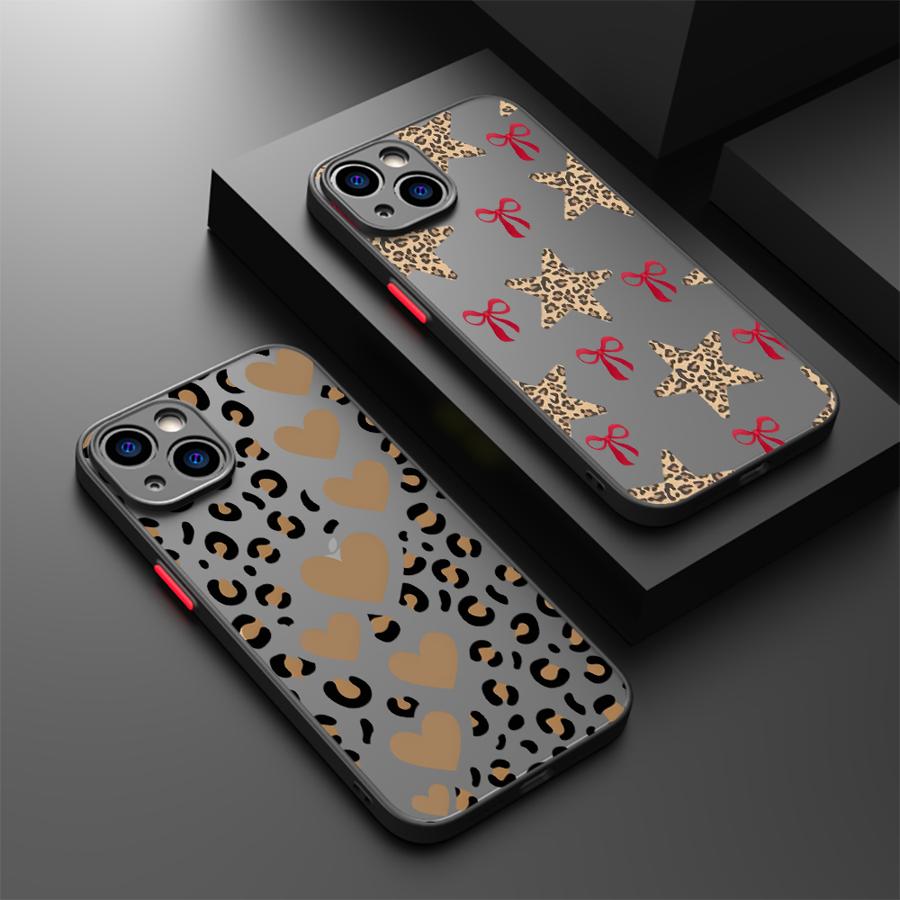 Leopard Love Star Case for iPhone 17 Pro Max 12 11 Air 14 16 Plus 15 XS XR 7 8 SE 13 Mini Funda Back Phone Cover