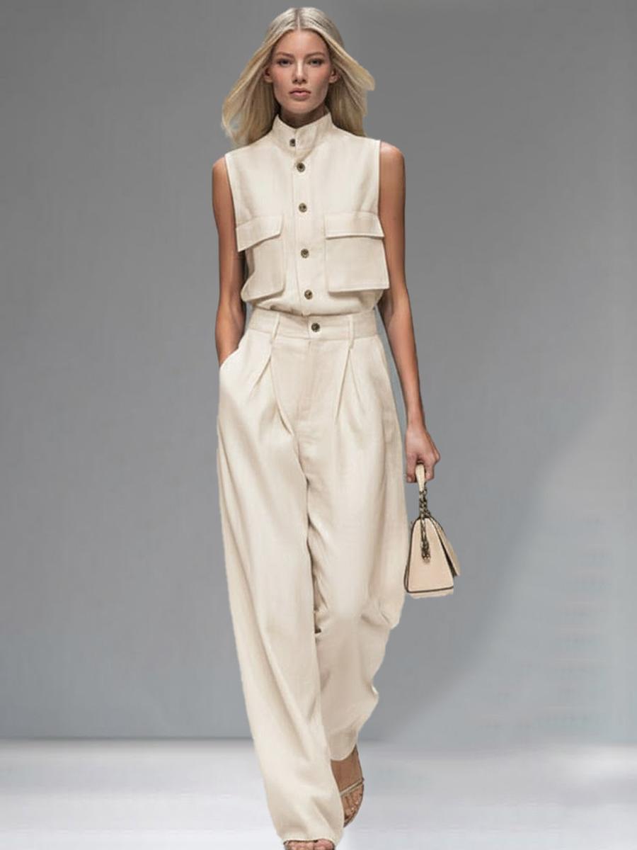 

New Summer Women s Wide Leg Pants Set Crop Top Vest Casual High-End Outfit XXL білий