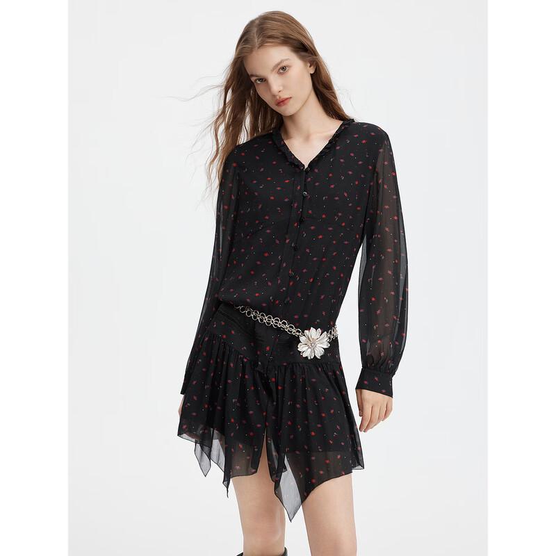 

ELLE Elegant Lace V-Neck Chiffon Dress M