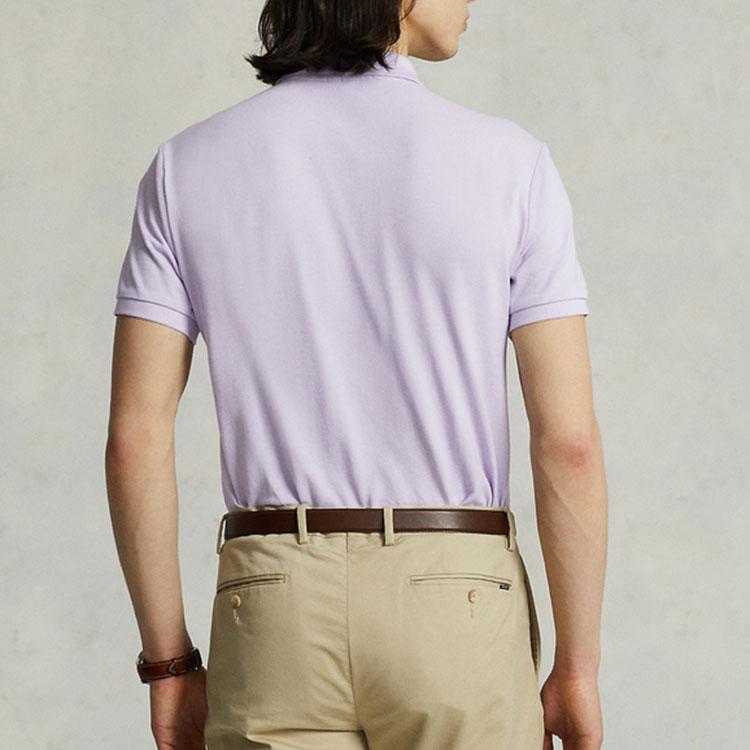 Polo Ralph Lauren Solid Color Logo Embroidered Slim Fit Short Sleeve Polo Shirt Men tops Light-Purple MNPOKNI1N821-857