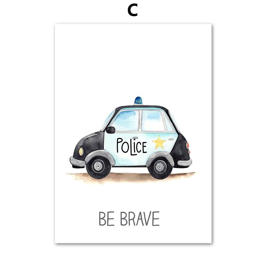 Kids Room Decor Alphabet Learning Vehicles Canvas Art Fire Truck Ambulance Nursery Wall Posters