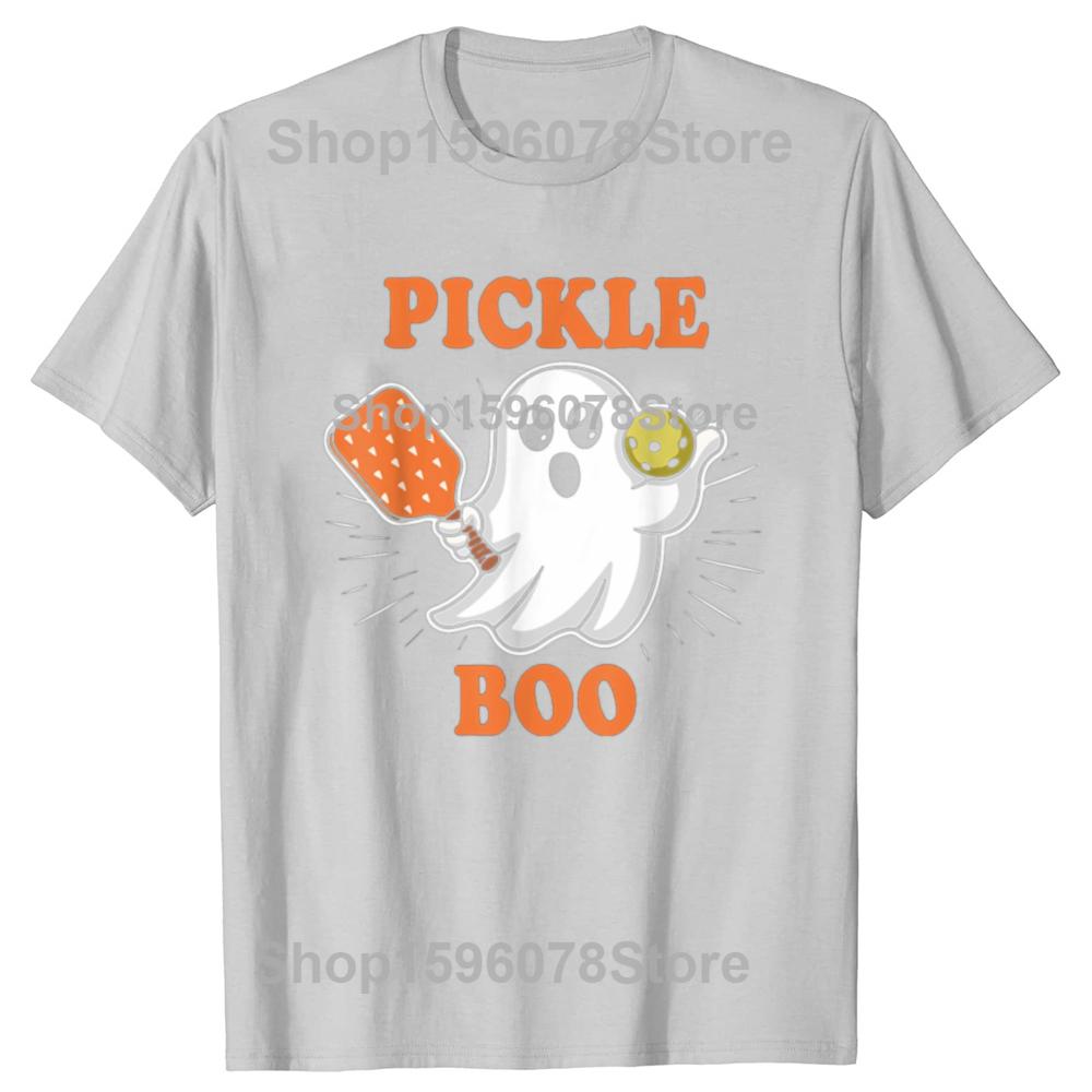 Funny Pickle-Boo Ghost Playing Pickleball Halloween T Shirts Men Cotton Humor Streetwear Tee Shirt Short Sleeve Unisex Clothing