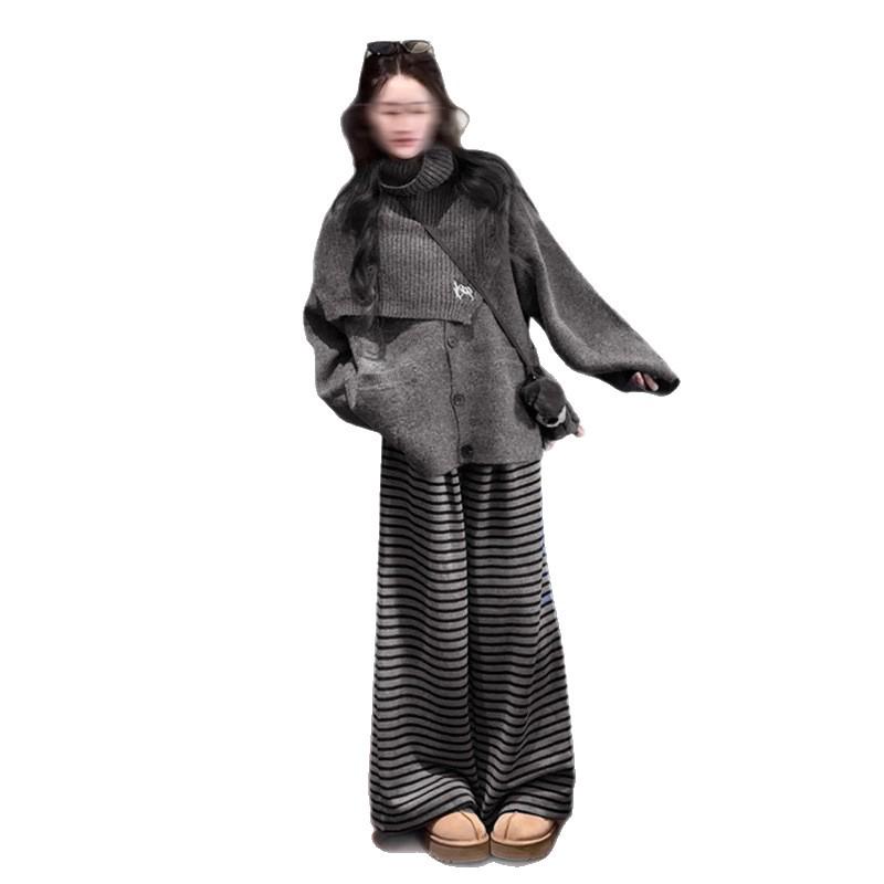 2025 Korean Knit Cardigan & Sweater Set: Autumn-Winter Loose Outerwear with Neck Warmer