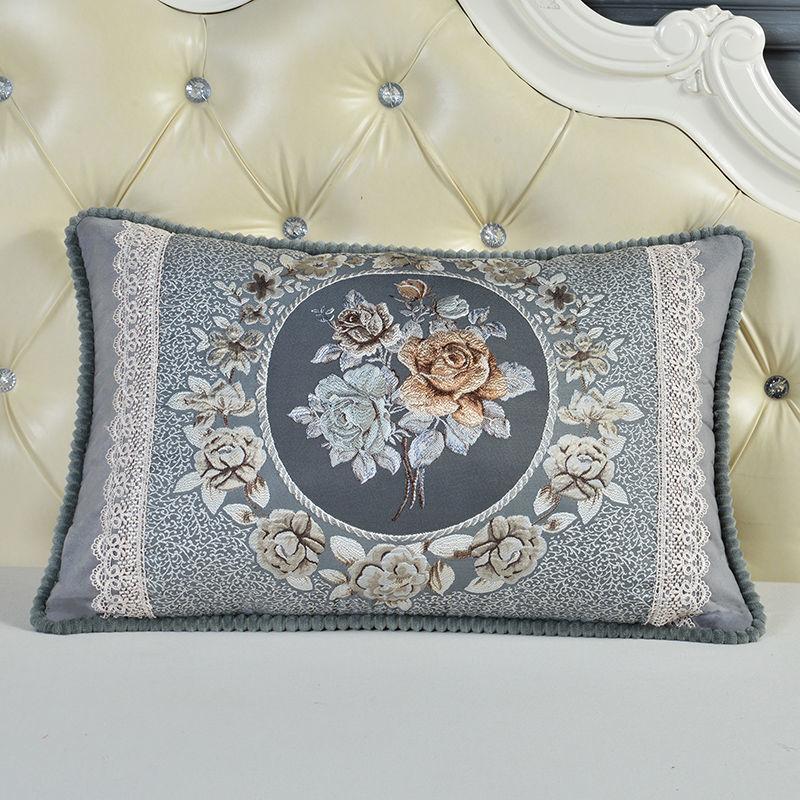 Jacquard Throw Pillowcase European Single Sofa Cushion Embroidered Rectangular Living Room Sofa Back Pillow Covers