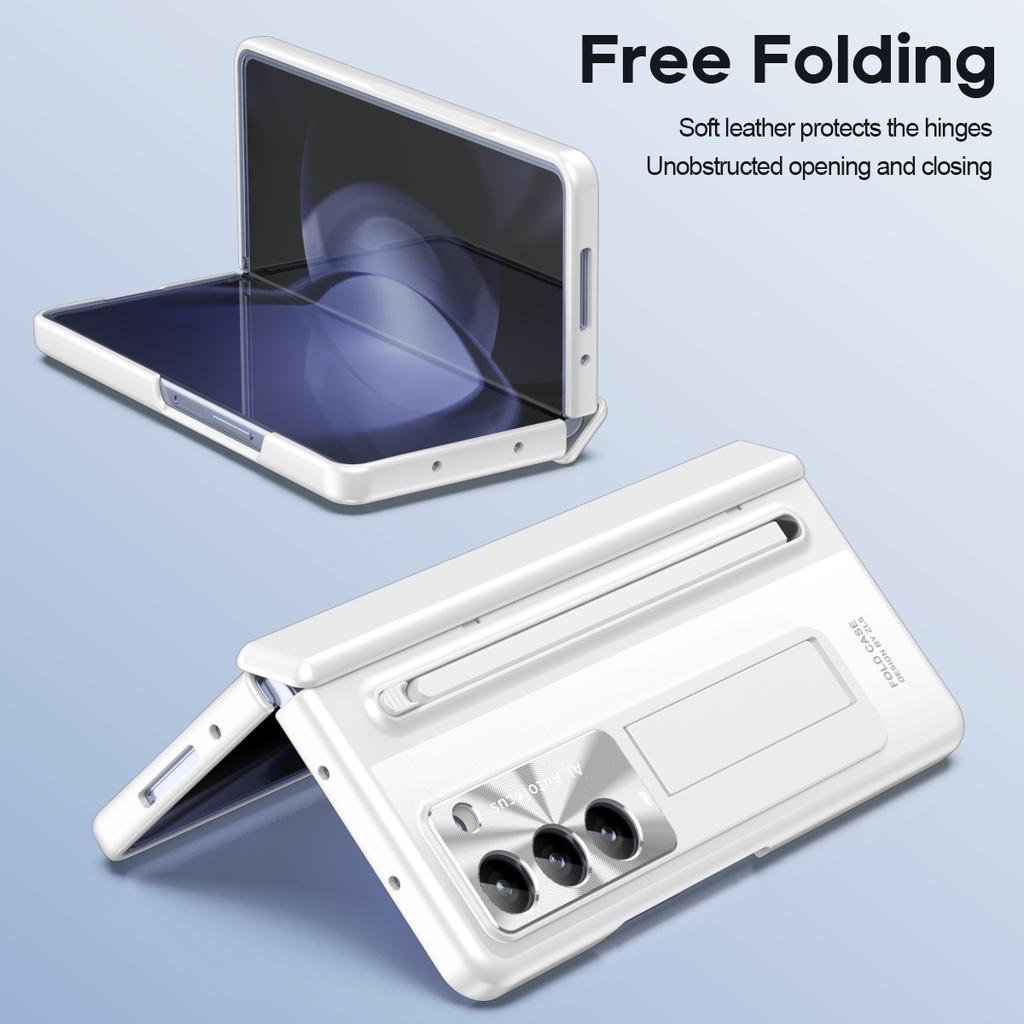 For Samsung Galaxy Z Fold5 5G Case Hinge PC Kickstand Phone Cover with Tempered Glass Film/Stylus