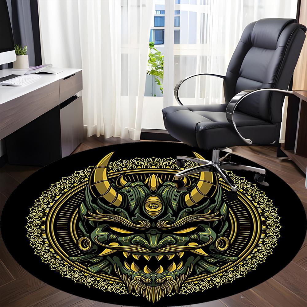 1pc Demon Mask Office Round Area Rug, Indoor Mat Suitable For Office, Under Office Chairs Bedroom Living Room Home Decor, Room Deco