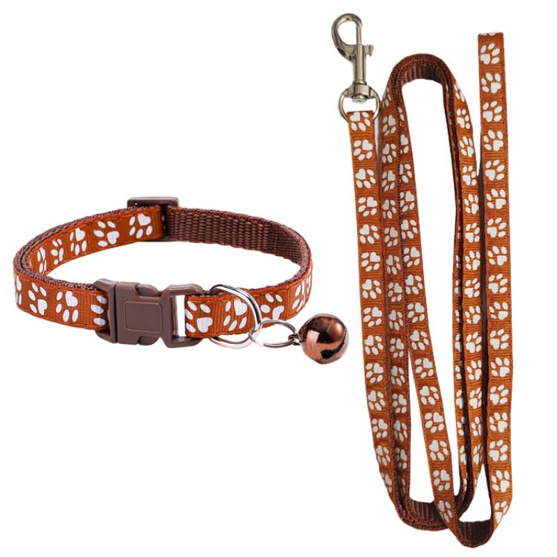 Dog Paw Print Pet Traction Rope Adjustable With Collar Puppy Collar Set Pet Walking Lead Rope Breathable Puppy Cat Accessories